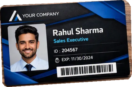 Custom ID Card PVC card front preview with personal details redacted