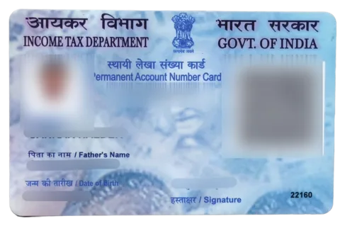 PAN Card PVC card front preview with personal details redacted
